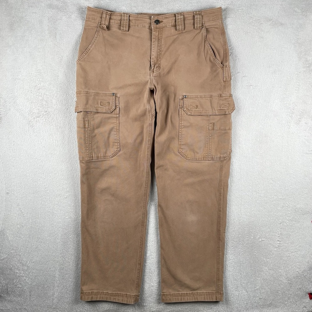 Duluth Trading Flex Fire Hose Cargo Pants Mens 38x30 Beige Straight Leg Stretch